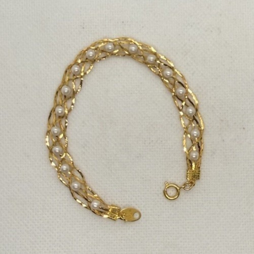 Vintage Avon Gold‎ Tone And Faux Pearls Braided Bracelet, Size 7.5